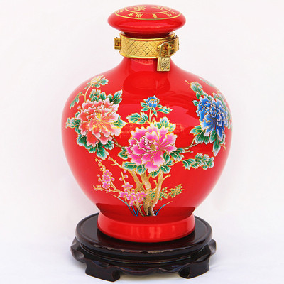 【景德鎮(zhèn)高溫陶瓷 5斤裝紅牡丹陶瓷酒瓶 陶瓷儲(chǔ)酒器】?jī)r(jià)格,廠家,圖片,陶瓷包裝容器,九江市春秋陶瓷-
